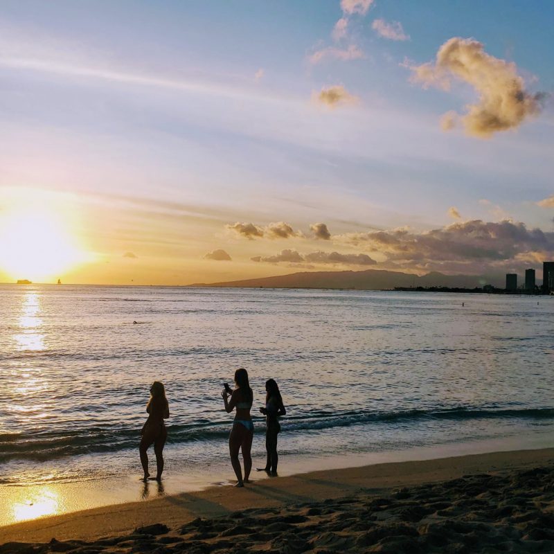 Waikiki beach sunset Honolulu hawaii